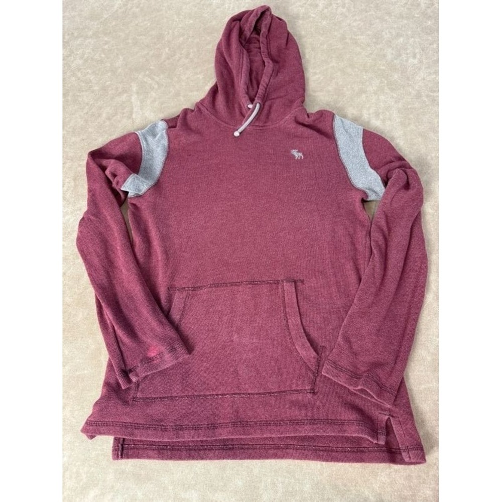 Abercrombie & Fitch Mens Hoodie Logo Sweatshirt Pullover Drawstring Red Small